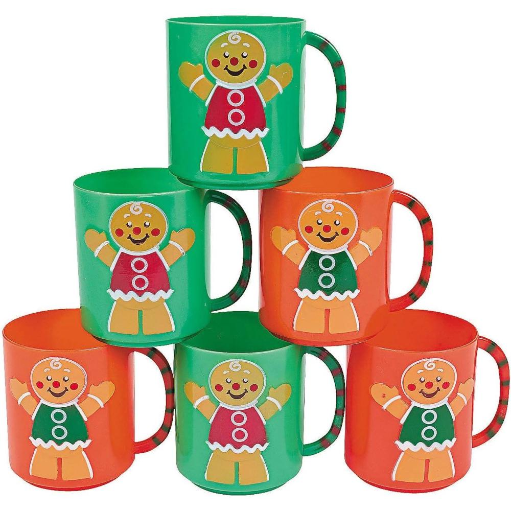 imageFun Express Christmas Mugs Set of 12  Plastic Gingerbread Man Holiday Mugs for Kids  8oz Christmas Party Cups  Perfect Stocking Stuffers ampamp Winter Party Favors  Orange ampamp Green Assorted