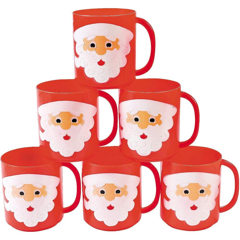 imageFun Express Christmas Mugs Set of 12  Santa Face Holiday Plastic Cups with Handles for Kids  8 oz Christmas Coffee Mugs Bulk Pack  Perfect for Holiday Party Supplies ampamp Stocking Stuffers