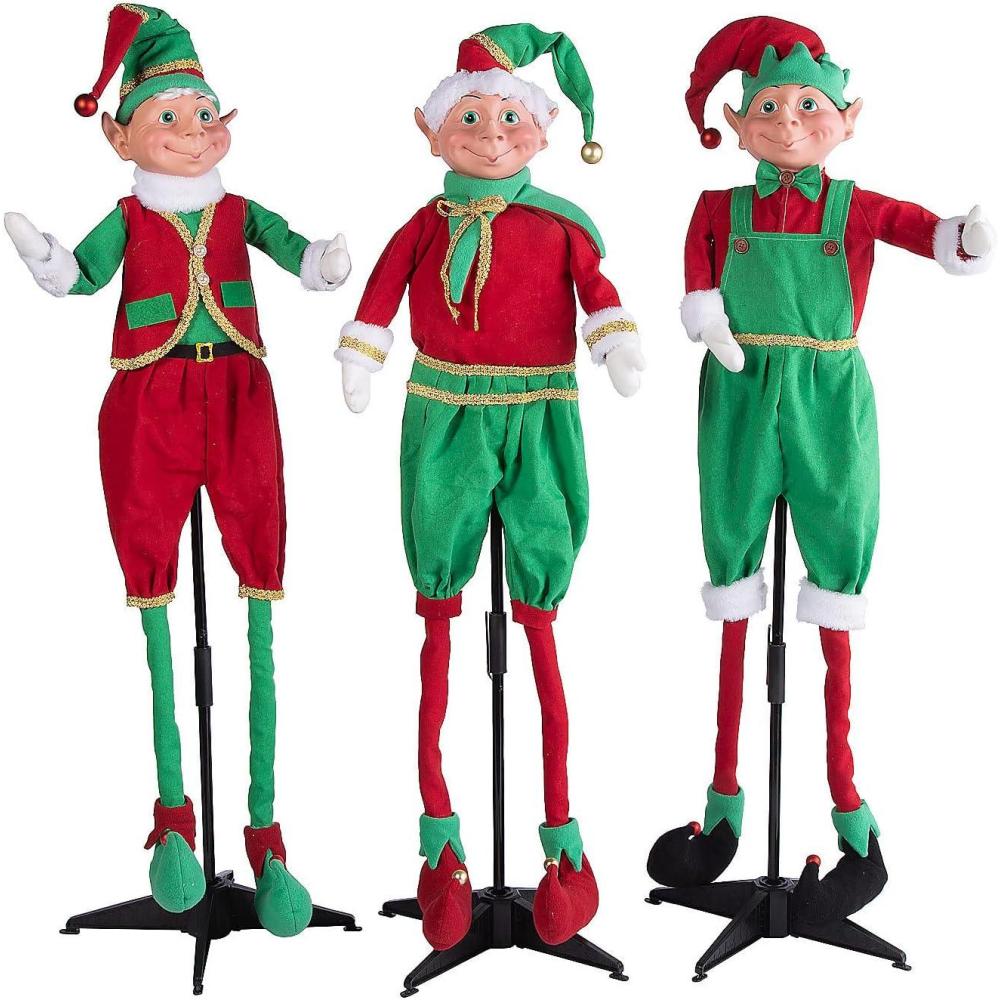imageFun Express Christmas Standing Elves Set of 3  Premium 3ft Tall Holiday Figurines for Indoor Decorations  Perfect for Office Home ampamp Party Photo Booth Props  Festive Red ampamp Green Design