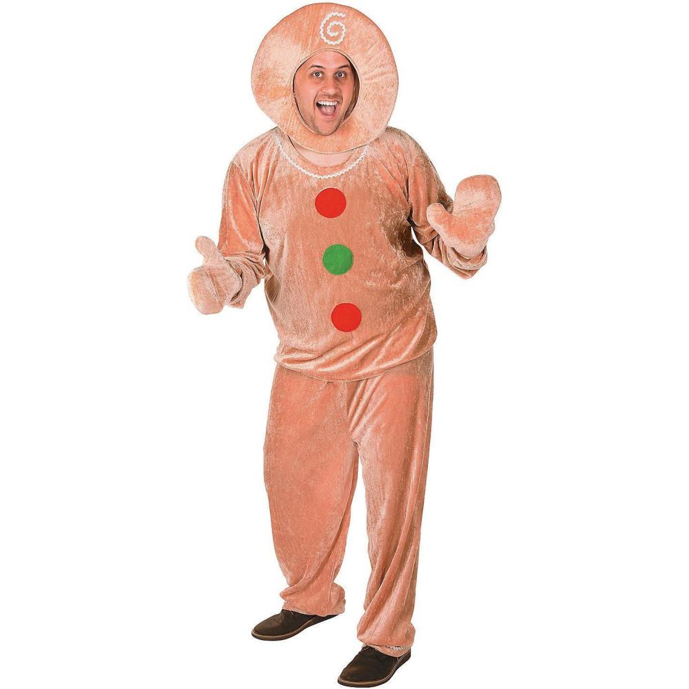 imageFun Express Gingerbread Man Costume Adult Extra Large  Premium Velour Christmas Costume for Men  Complete 5Piece Holiday Outfit with Hood ampamp Mittens for Parties