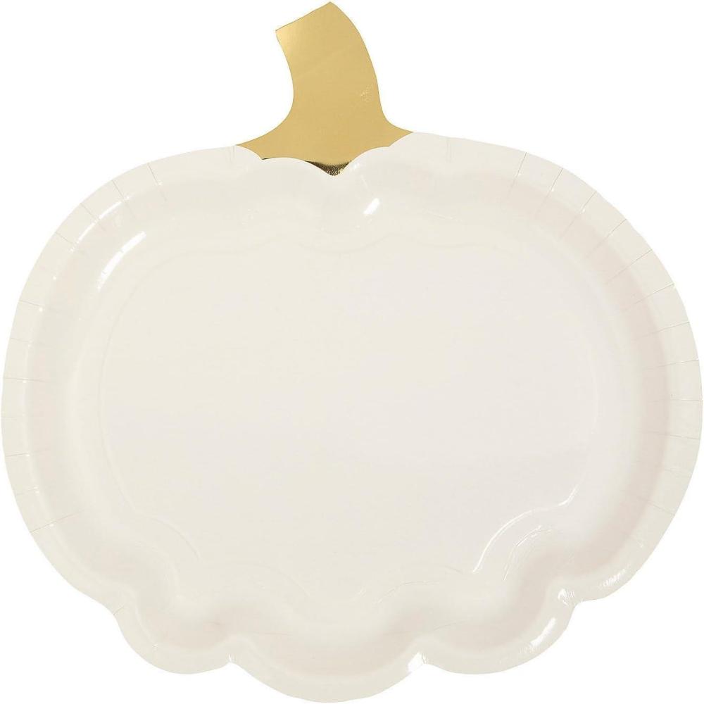imageFun Express Lil Pumpkin White ampamp Gold Paper Dinner Plates  Pumpkin Paper Disposable Dessert Plate  Thanksgiving Harvest Plates for Autumn Catering Events Dinning Favors Tableware Decor  8 Pieces