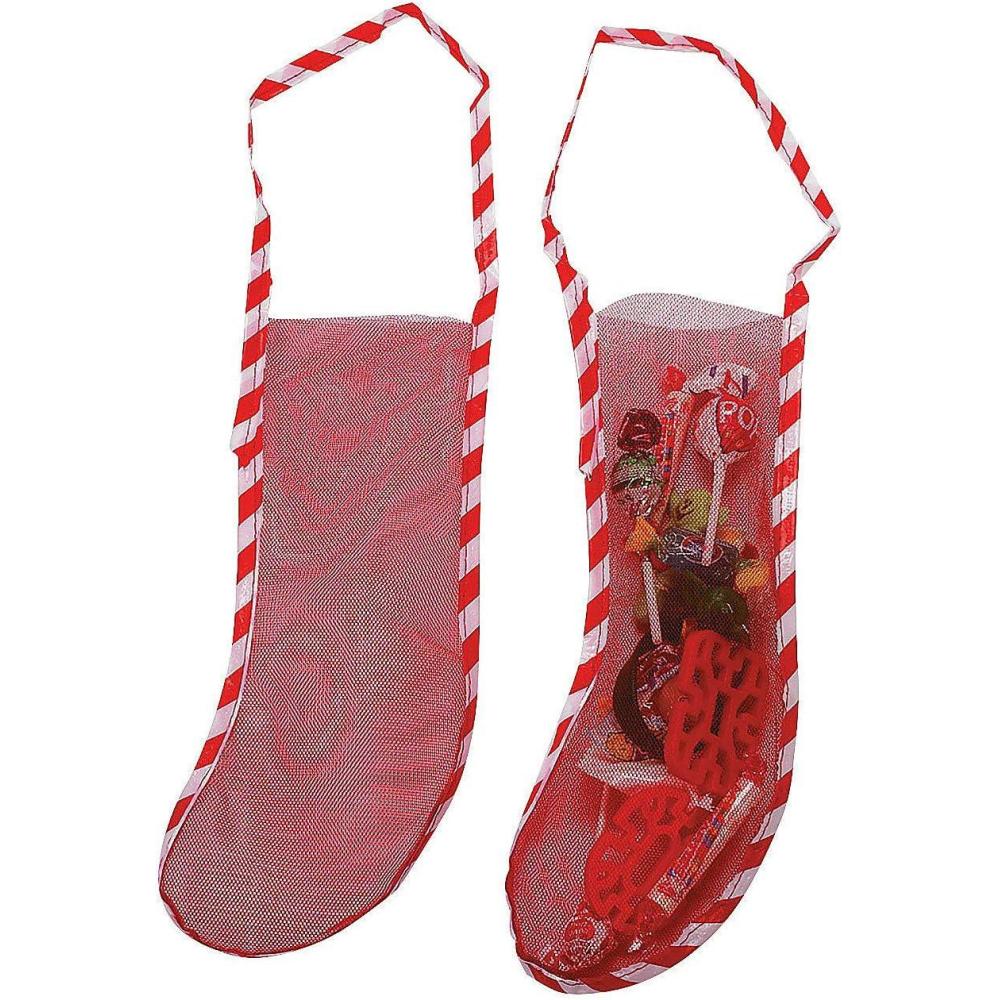 imageFun Express Mini Christmas Stockings Bulk 10 Pack  Red Mesh Holiday Stockings for Kids Classroom Party Favors  Small 12 Inch Plastic Goody Bags for Candy ampamp Treats  Christmas Party Decor Supplies