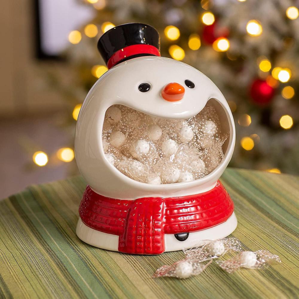 imageFun Express Snowman Ceramic Candy Dish  Large Christmas Bowl for Holiday Decorations  Red Festive Serving Bowl for Wrapped Candy  Perfect Christmas Table Decor ampamp Party Centerpiece