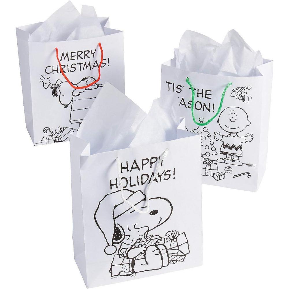 imageMedium Color Your Own Peanuts Charlie Brown ampamp Snoopy Paper Christmas Gift Bags  12 pieces