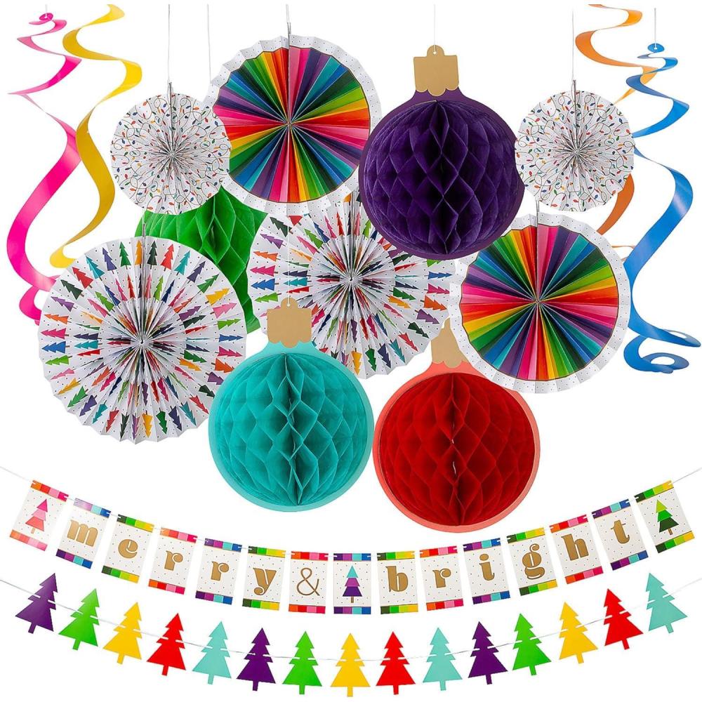 imageMerry ampamp Bright Holiday Party Hanging Decorations  9 ft 1 Set  Festive Decor for Christmas Winter Celebrations Office Parties ampamp Holiday Gatherings