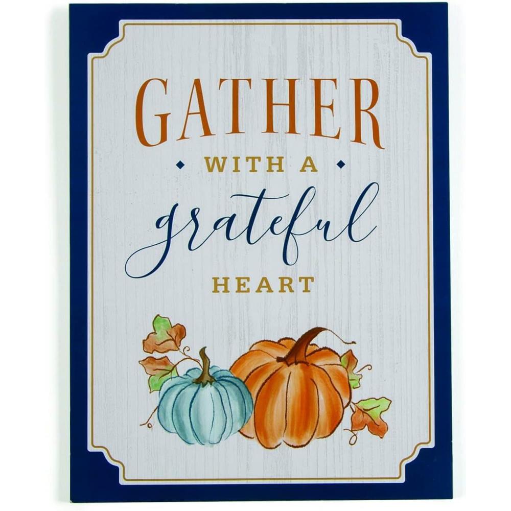 imageRustic Gather with a Grateful Heart Fall Sign  Charming Wooden Home Decor with Corrugated Metal Pumpkin  Perfect for Hearth Room Kitchen or as a Thoughtful Thanksgiving Hostess Gift  1 Piece