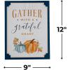 Rustic Gather with a Grateful Heart Fall Sign – Charming Wooden Home Decor with Corrugated Metal Pumpkin – Perfect for Hearth Room Kitchen or as a Thoughtful Thanksgiving Hostess Gift – 1 Piece