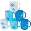 Fun Express Christmas Mugs Set of 12 – Kids Plastic Winter Holiday Cups with Handles, 6 oz Snowflake Design | Reusable Party Supplies for Classroom Gifts & Stocking Stuffers | Blue Multi-Color