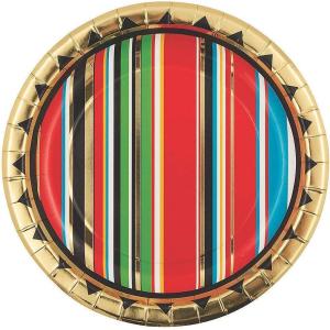 Fun Express Gold Foil Viva Fiesta Paper Dessert Plates – Disposable Print Tableware Dessert Plates & Bowls for Thanksgiving Parties, and Festivities Graduation Party Supplies Cinco De Mayo – 8 Pieces