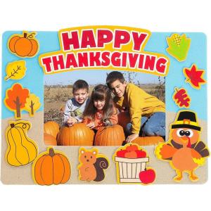 Fun Express Happy Thanksgiving Picture Foam Frames with Magnet – Fun Craft Kits Kids Ideal for DIY Holiday Projects Family Fun & Personalized Decorations – Perfect for Gifts & Keepsakes – 12 Pieces