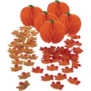 Fun Express Pumpkin Honeycomb & Fall Leaves Centerpieces for Tables – 6” x 7.5” Fall Decor – Perfect for Autumn Parties & Thanksgiving Celebrations – 105 Pieces