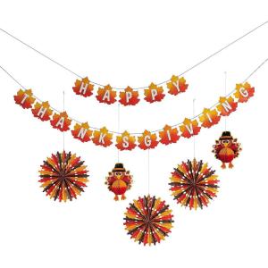 Fun Express Thanksgiving Hanging Decorations Kit – Fall-Themed Party Décor with Turkeys Pumpkins & Autumn Leaves – Ideal for Thanksgiving Celebrations Holiday Gatherings & Seasonal Parties – 6 Pieces
