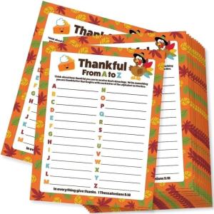 Religious Multicolor “Thankful From A to Z” Paper Activity Sheets – 8.5″ x 11″ (Pack of 24) – Ideal for Sunday School, Church Events, and Thanksgiving Activities