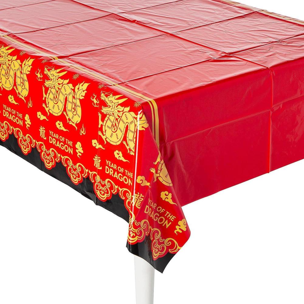 imageFun Express 2024 Lunar New Year of The Dragon Tablecloth  Rectangle Plastic Chinese New Year Tableware