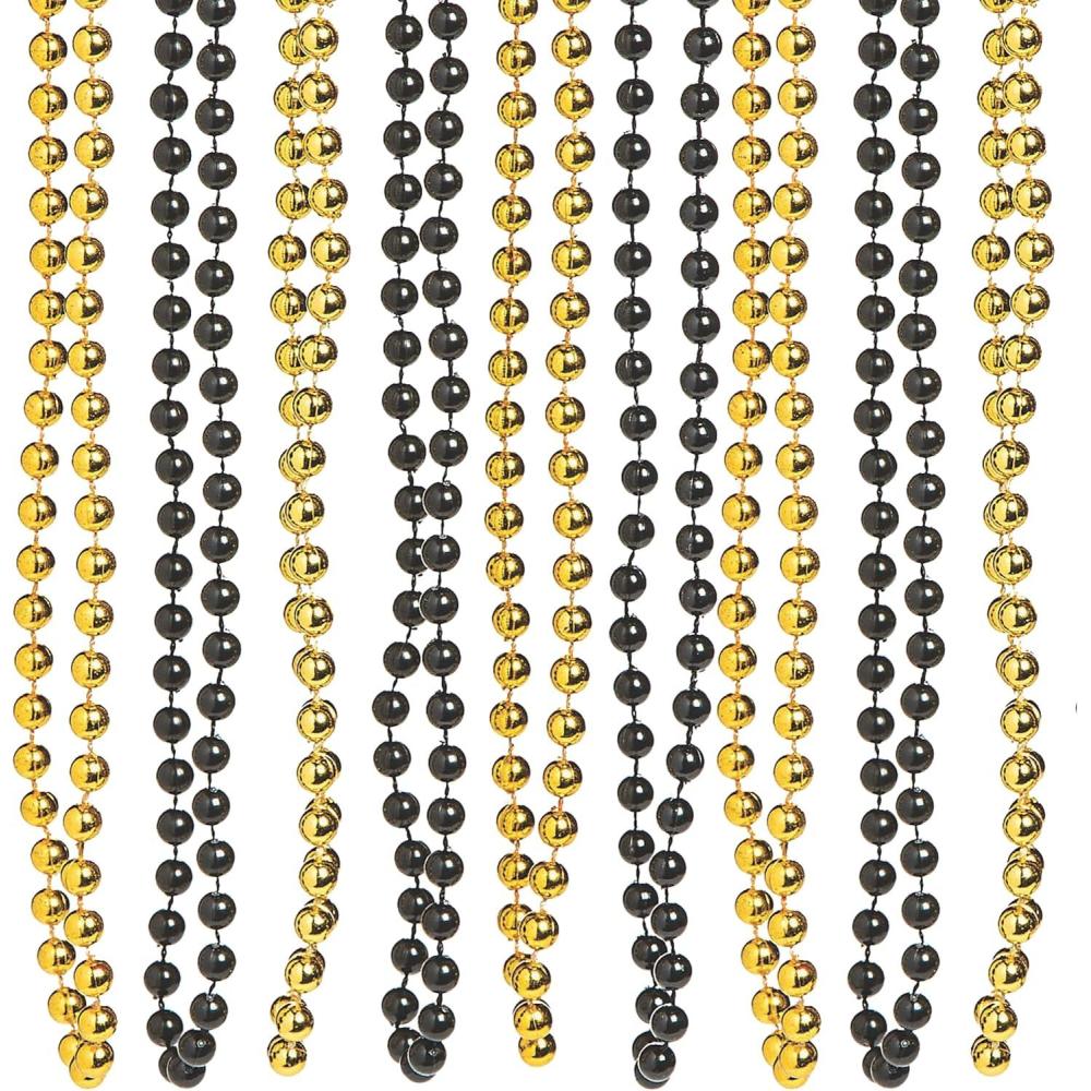 imageFun Express Black And Gold Beaded Necklaces for Mardi Gras set of 48 New Years Party Supplies