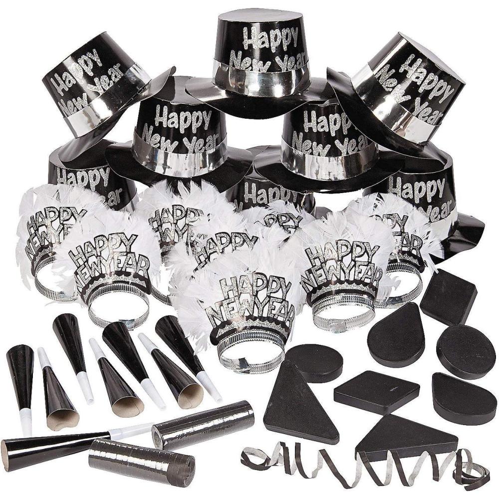 imageFun Express Black ampamp White New Years Eve Party For 25  Hats Decor and NYE Party Supplies  52 Pieces