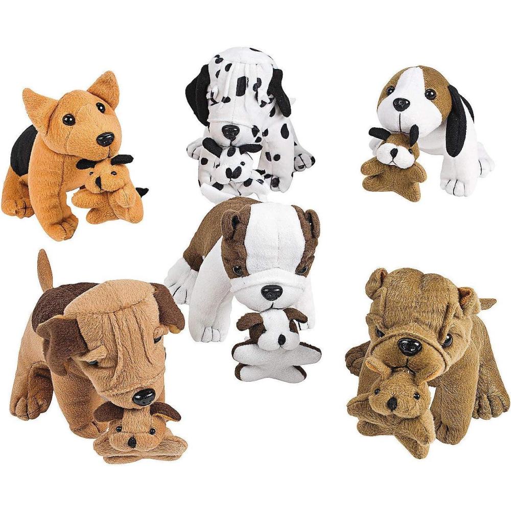 imageFun Express Dog Stuffed Animals Bulk Set of 12  Mini Plush Puppies with Babies Inside  Small Stuffed Dogs Party Favors for Kids Birthday Parties Classroom Prizes ampamp Gift Bags  67 Inch Soft Toys