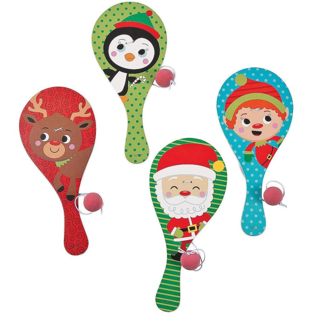 imageFun Express Holiday Paddleball Games  Classic Wooden Paddle Ball Toy for Christmas Winter Parties Stocking Stuffers Fun Holiday Gifts  Ideal for Family Entertainment Kids and Adults  12 Pieces