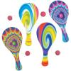 Fun Express Classic Paddle Ball Games Set of 12 – Vintage Wooden Paddle Ball Toys with String for Kids | Retro 90s Nostalgia Party Favors | Psychedelic Design Traditional Paddleball Game Set