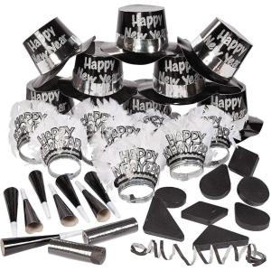 Fun Express Black & White New Year’s Eve Party For 25 – Hats, Decor and NYE Party Supplies – 52 Pieces