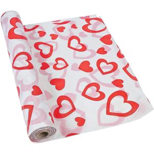 Fun Express Valentines Day Tablecloth Roll with Hearts (100 feet Long) Disposable Plastic and Big Enough to Cover Multiple Tables