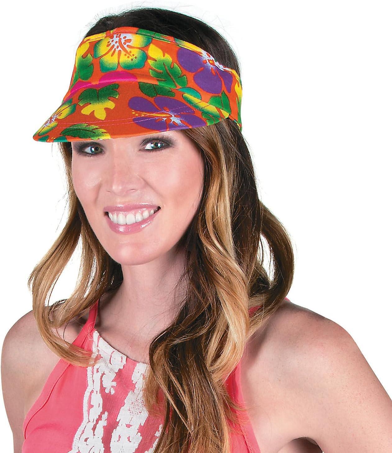 imageFun Express Hibiscus Print Luau Visors for Party Apparel Accessories Hats Visors Party 12 Pieces Multicolor