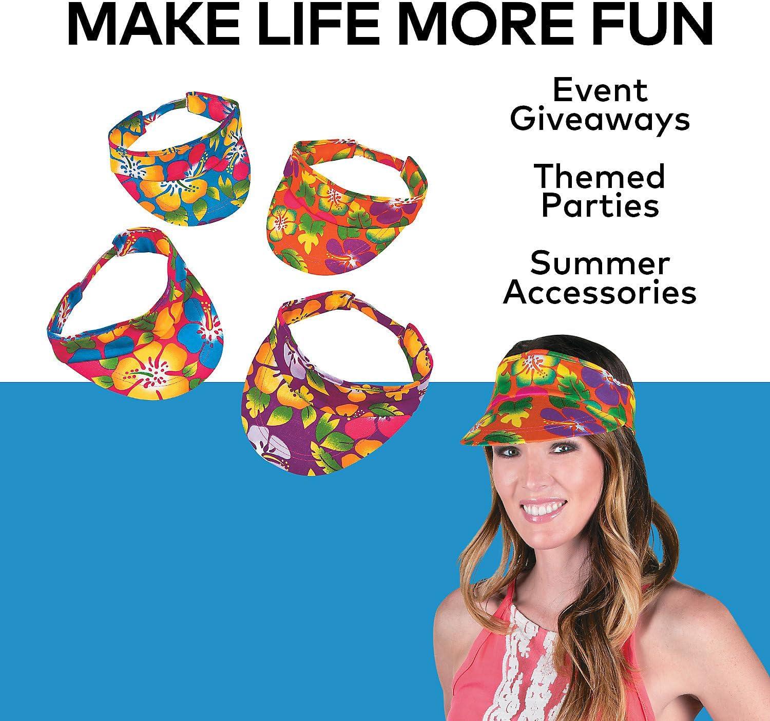 imageFun Express Hibiscus Print Luau Visors for Party Apparel Accessories Hats Visors Party 12 Pieces Multicolor