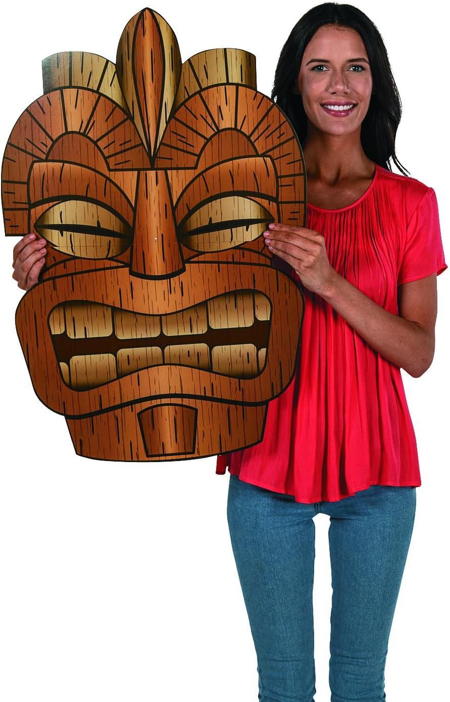 imageFun Express Jumbo Tiki Mask Cardboard Cutouts 3436 Inch 3 Piece Set Brown Tribal Design Perfect Tiki Bar Decor for Hawaiian Luau Party Decorations Beach Themed Room ampamp Tropical Wall Art Display