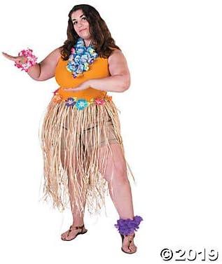 imagePlus Size Hula Skirt for Women Raffia Grass with Hibiscus Flowers Luau Hawaiian Tiki Party and Halloween Costume Multicolored