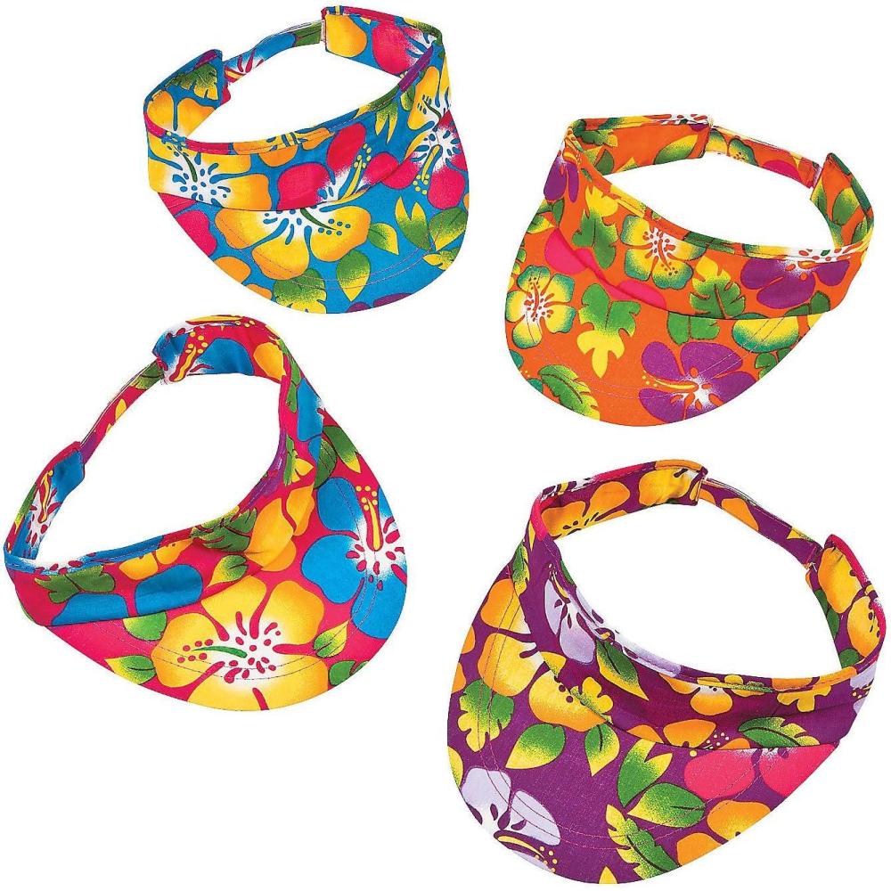 imageFun Express  Hibiscus Print Luau Visors for Party  Apparel Accessories  Hats  Visors  Party  12 Pieces Multicolor