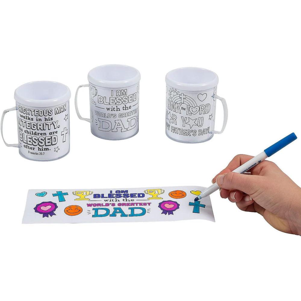 imageFun Express 12 Pieces Color Your Own Religious Fathers Day Mugs Holds 8 oz BPA Free Plastic DIY Fathers Day Craft Gifts for Kids