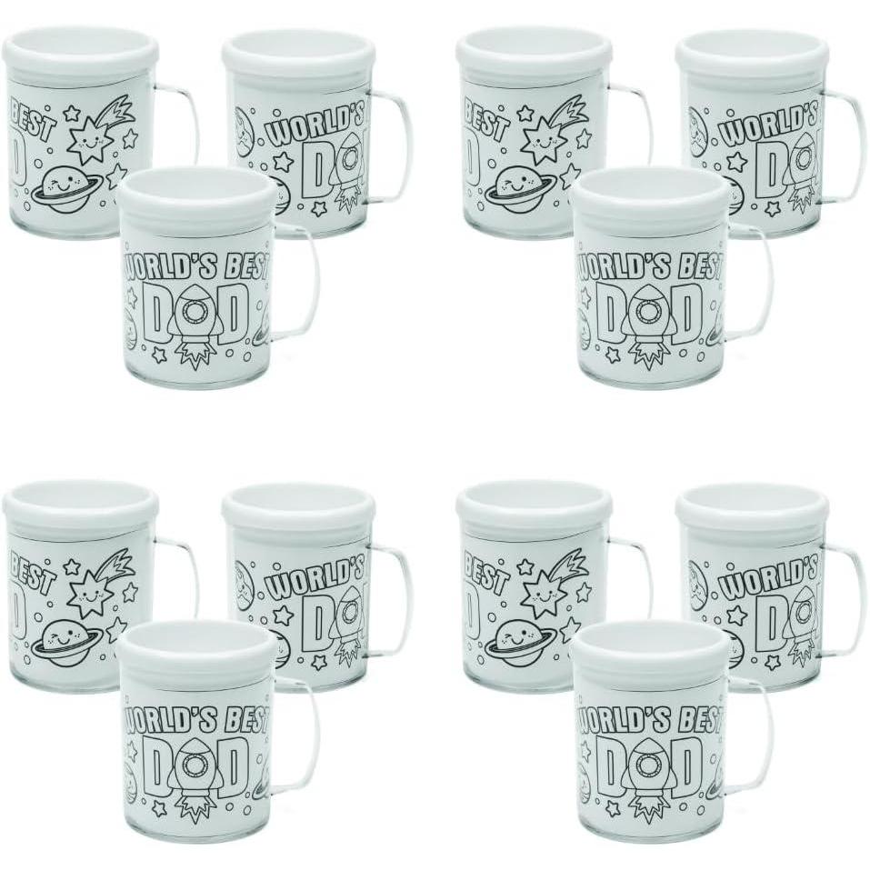 imageFun Express 12 Pieces Color Your Own Worlds Best Dad Mugs Holds 8 oz BPA Free Plastic DIY Fathers Day Craft Gifts for Kids