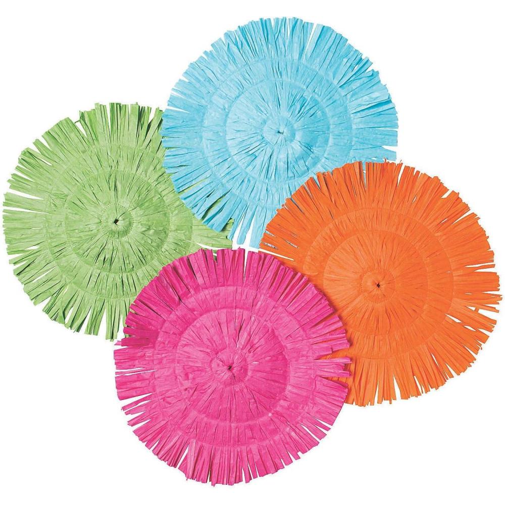 imageFun Express Bright Round Fringe Placemats  Set of 12  Tropical and Luau Party Supplies