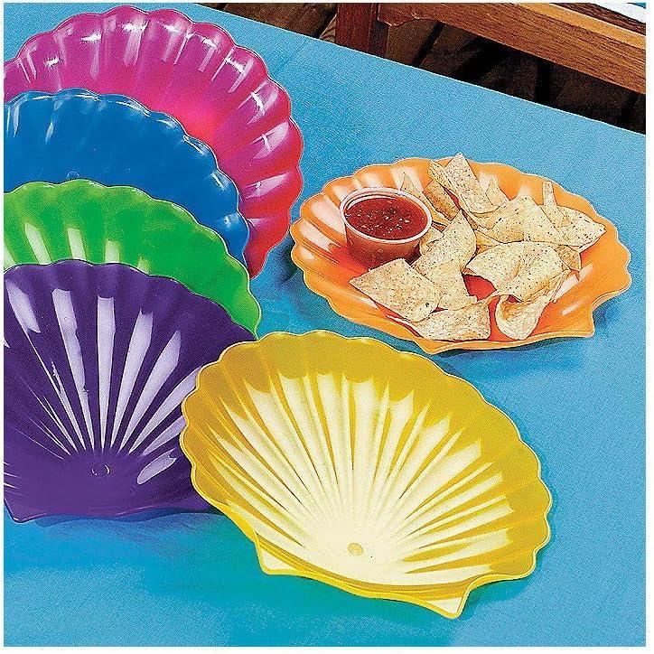 imageFun Express Colorful Plastic Sea Shell Plates  Decorations Disposable Paper Plates  Tableware Perfect for Birthday Christmas New Year Picnic Party Baby Shower  Party Supplies  12 Pieces
