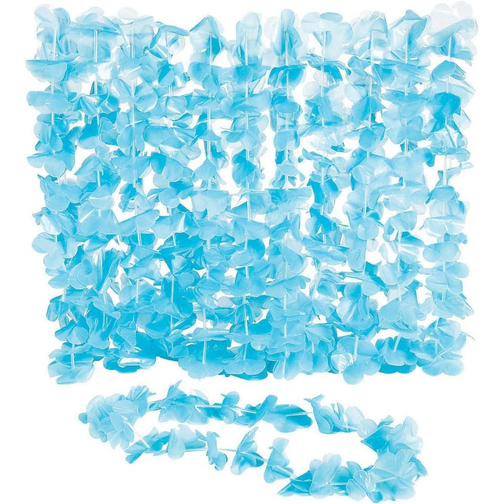 imageFun Express Light Blue Lei Flower Necklaces  Set of 12  Luau Tiki Destination Wedding Party Supplies
