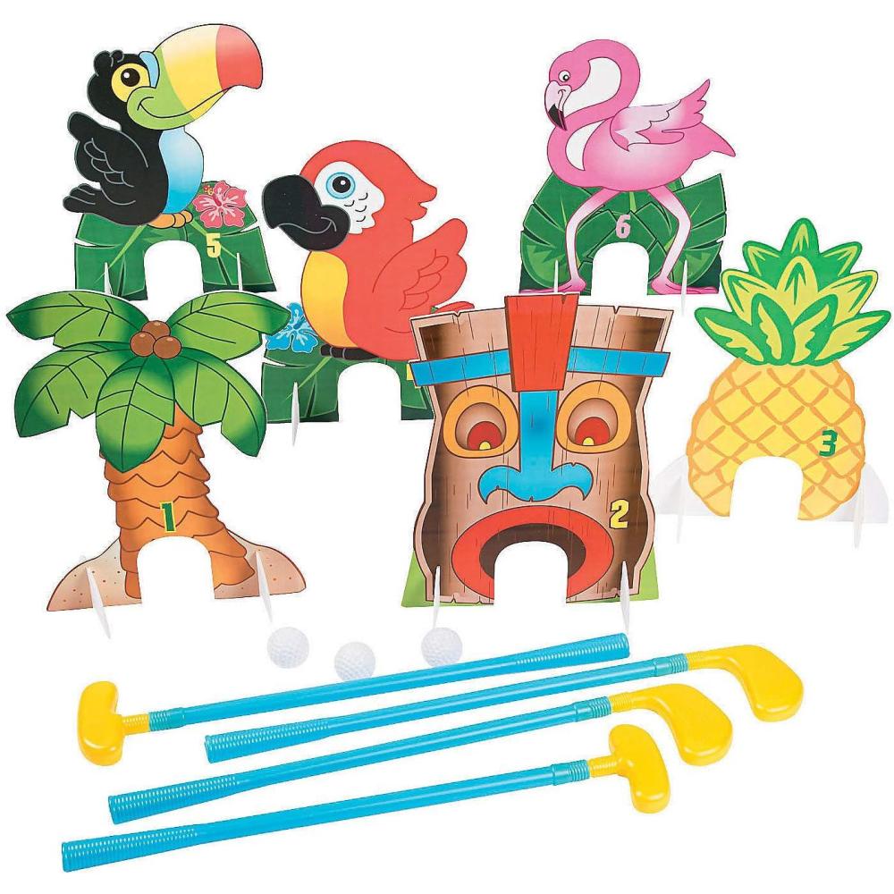 imageFun Express Luau Tropical Themed Put Put Miniature Golf Game Includes 4 Clubs 4 Balls and 6 Hole Markers Party Games for Kids