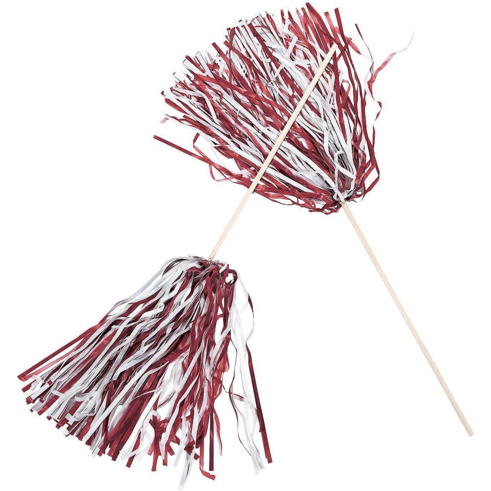 imageFun Express Maroon and White TwoTone Spirit Pom Poms 24 Pieces School Spirit Supplies