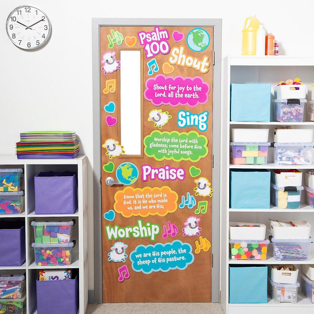 imageFun Express Psalm 100 Sunday School Classroom Door Decorating Kit Inspirational Christian Religious Theme Vibrant Designs ampamp Scripture Perfect for Classroom Church or FaithBased Decor 33 Pieces