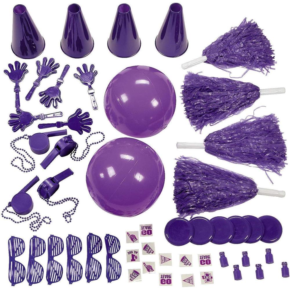 imageFun Express Purple School Spirit Assortment  Bulk 50 Piece Set  Hand clappers Whistles megaphones pompoms and More  School Spirit Supplies