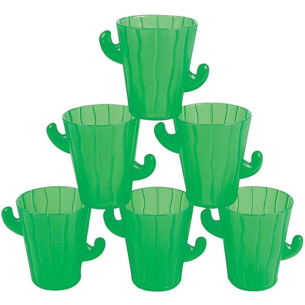 imageFun Express Set of 12 Pieces Plastic Cactus Shot Glasses Each Holds 2 oz BPA Free Plastic Fiesta and Cinco de Mayo Party Supplies Green