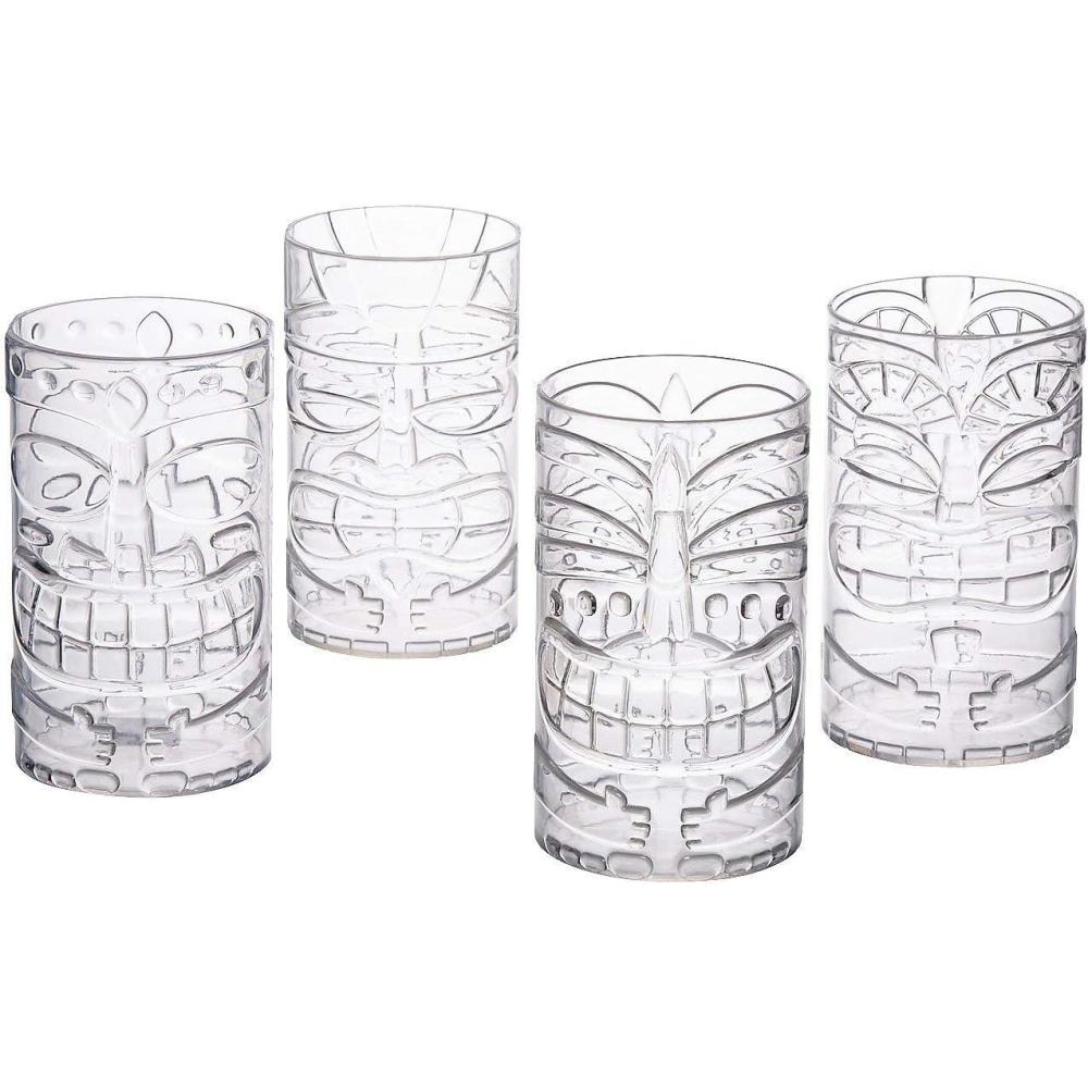 imageFun Express Set of 8 Clear Tiki Plastic Mug Cups  each holds 14 oz  Luau Party Supplies