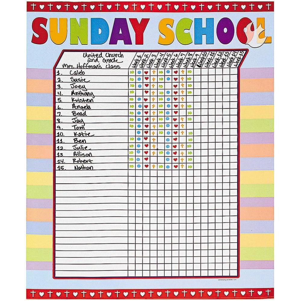 imageFun Express Sunday School Attendance Sticker Chart  Colorful Engaging Design for Tracking Kids Attendance and Rewarding Progress  Perfect for Positive Reinforcement in Religious Education  6 Pieces