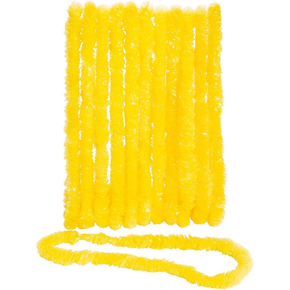imageFun Express Yellow Plastic Leis Bulk Set of 50 School Spirit Luau and Tropical Party Supplies