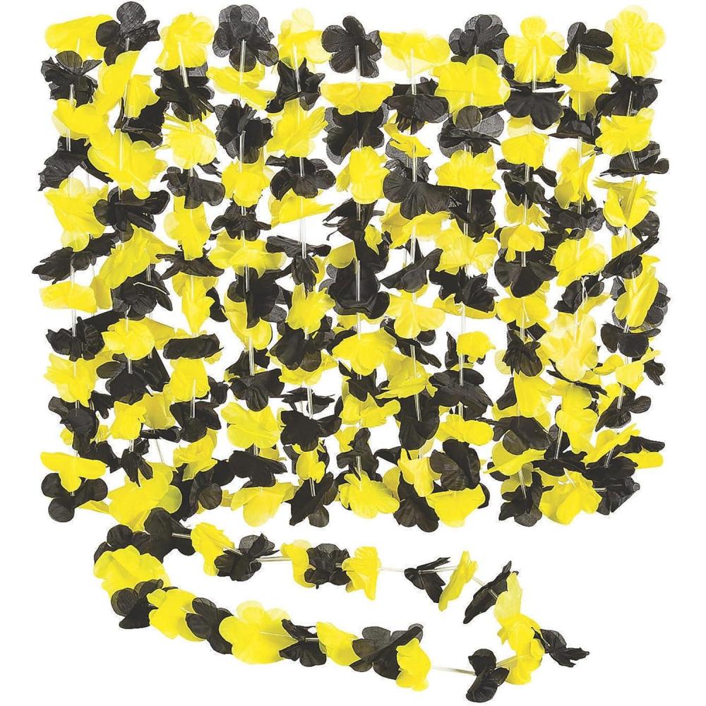 imageYellow ampamp Black Hawaiian Flower Leis  38quot x 25quot  Pack of 12  Premium Polyester Vibrant ampamp Durable Tropical Lei Necklaces  Perfect for Luau ampamp Hawaiian Party