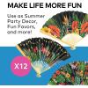 Fun Express Tropical Nights Folding Hand Fans Tiki and Luau Party Supplies – Fans for Wedding Party Favor – Fabric Sleeve for Protection – Multi-Colored Or Various Tropical Colors (Set of 12)