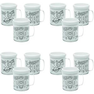 Fun Express 12 Pieces Color Your Own World’s Best Dad Mugs, Holds 8 oz, BPA Free Plastic, DIY Father’s Day Craft Gifts for Kids