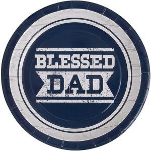 Fun Express Father’s Day Party Blessed Dad Paper Dessert Plates – Disposable Tableware Dessert Plate for Birthday Wedding, Graduation & Thanksgiving Parties and Festivities Party Supplies – 8 Pieces