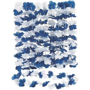 Fun Express Hawaiian Flower Leis – Set of 12 – Luau, Party and School Spirit Supplies – Blue, White