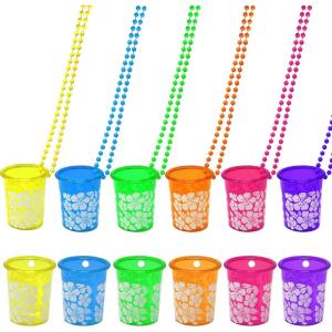 Fun Express Hawaiian Luau Shot Glass Necklaces Bulk 12 Pk Hawaiian Hibiscus Luau Party Favors Hawaiian Party Favors Hula Aloha Summer Beach Tropical Party Favors for Hawaiian Luau Birthday (Plastic)