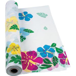 Fun Express Hibiscus Plastic Tablecloth Roll (100 feet Long) Luau and Tiki Party Supplies